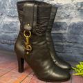 Coach Shoes | Coach Torree Leather Slouchy Hinged Key Chain Buckle Heeled Boots Made In Italy | Color: Black | Size: 8