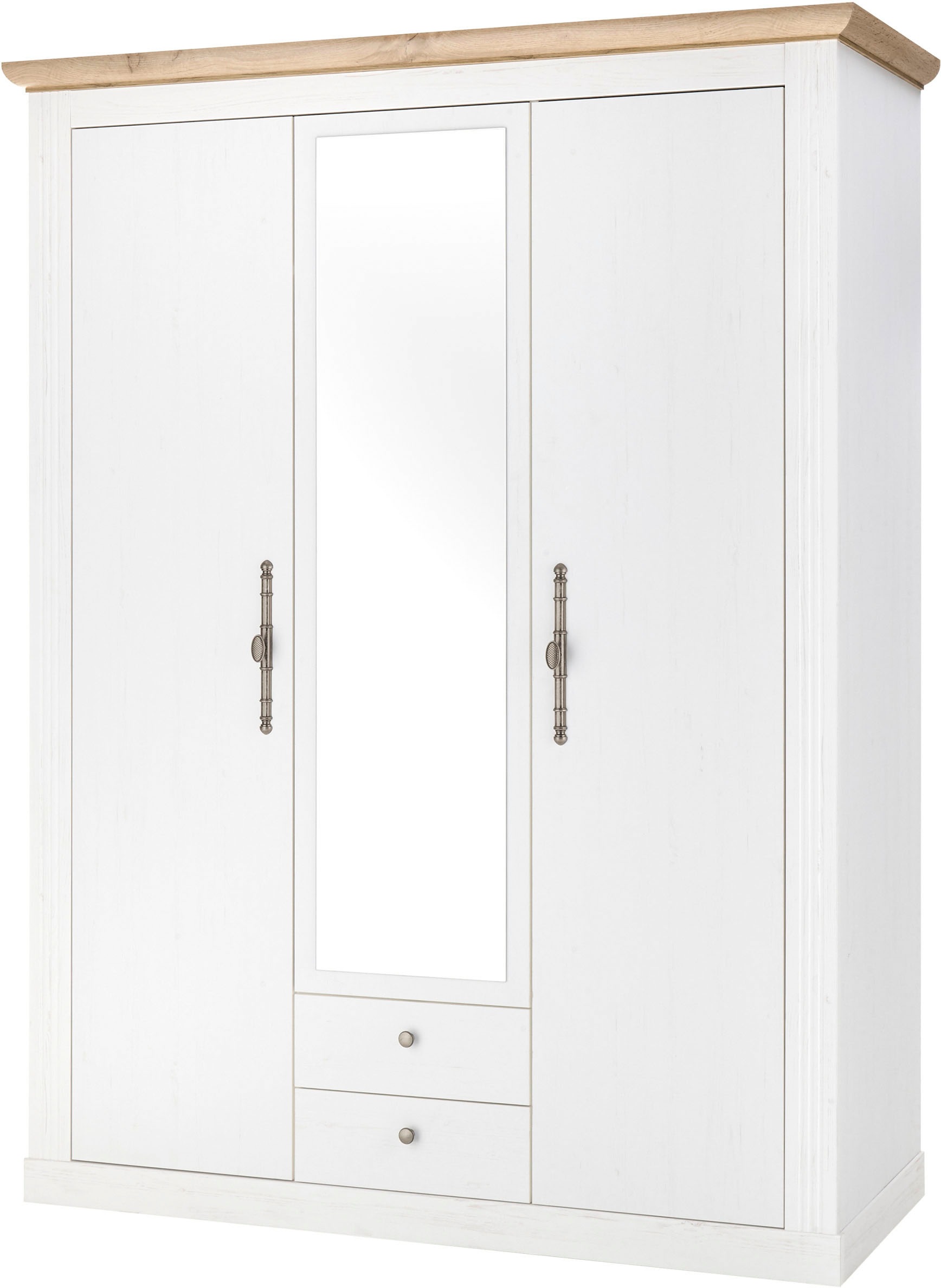 Kleiderschrank HOME AFFAIRE "WESTMINSTER Wäscheschrank in 2 Farben, Landhausschrank Metallgriffe", weiß (pinie weiß dekor), B:149cm H:203cm T:63cm, Schränke, Drehtürenschrank mit Spiegel, Schlafzimmerschrank, 149 cm breit Image