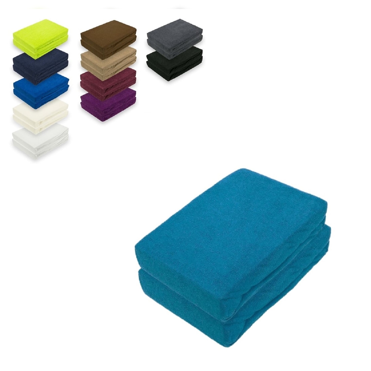 EXKLUSIV HEIMTEXTIL Doppelpack Frottee Spannbettlaken 180 - 200 x 200 cm Petrol Image
