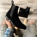 StephanMen-Bottes noires Flock Business pour hommes chaussures faites à la main rinçage