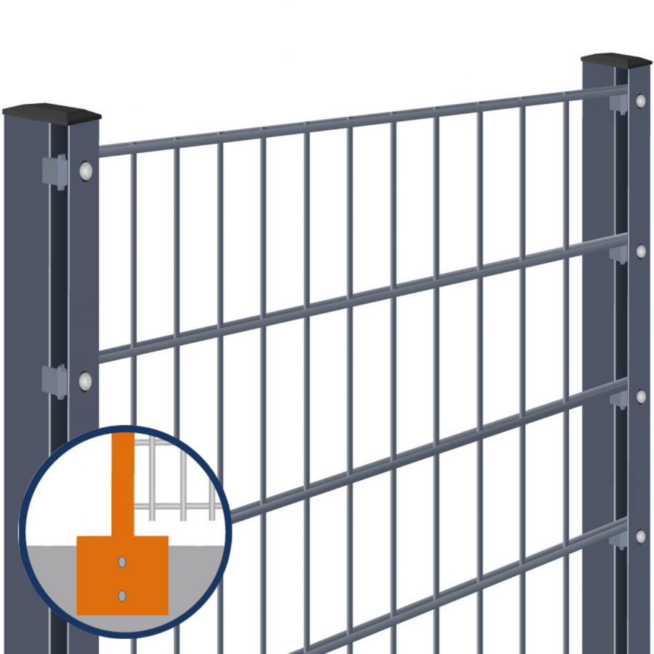 Doppelstabmattenzaun zum Aufdübeln mit Winkelplatte Rundum-sorglos-Paket Anthrazit Komplettset, 8/6/8 mm, 55 m,830 mm Image