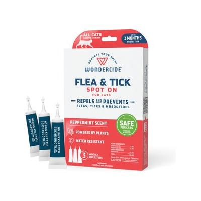 Wondercide Spot-On Flea & Tick Repellent with Natural Essential Oils for Cats, Peppermint, 3 doses (3-month supply)