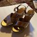 Coach Shoes | Coach Cross Band High Wedge Sandal | Color: Tan | Size: 10