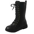 DADAWEN Girls Leather Winter Warm Lace-up Zipper Mid Calf Combat Riding Boots Black 1 UK