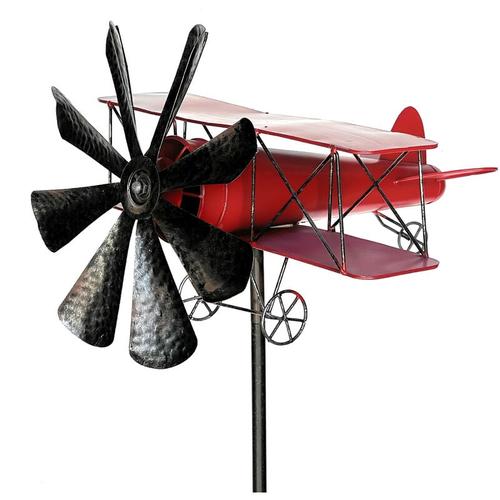 Dandibo - Gartenstecker Metall Flugzeug xl 160 cm Doppeldecker Rot 96251 Windspiel Windrad