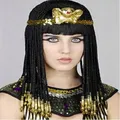 Aleopatra-Perruque de Cosplay Reine Égyptienne Cheveux Synthétiques Tressés Noirs Bonnet