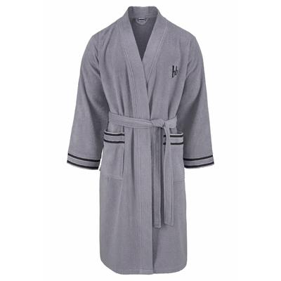 Herrenbademantel BRUNO BANANI "Roy, ideal für Sauna & Spa, Hotelbademantel, Morgenmantel" Gr. XXL, grau, L:125cm in Gr. XXL, Walkfrottee, Hausmäntel, Bademantel, mit farblich abgesetzten Streifen, Bademantel, Baumwolle, S-3XL Image