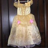 Disney Costumes | Disney Store Gold Glitter Belle Costume Size 4 Dress | Color: Gold | Size: 4