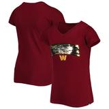 Girls Youth New Era Burgundy Washington Commanders Reverse Sequin Wordmark V-Neck T-Shirt
