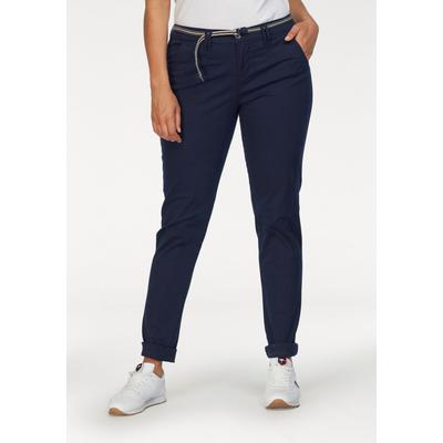 Chinohose KANGAROOS, Damen, Gr. 48 (XL), N-Gr, blau (marine), Web, Obermaterial: 98% Baumwolle, 2% Elasthan, unifarben, casual, gerade, unten schmal lang, Hosen Chinohose Hose, in schmaler Form, mit Kordel zu binden, Topseller Image