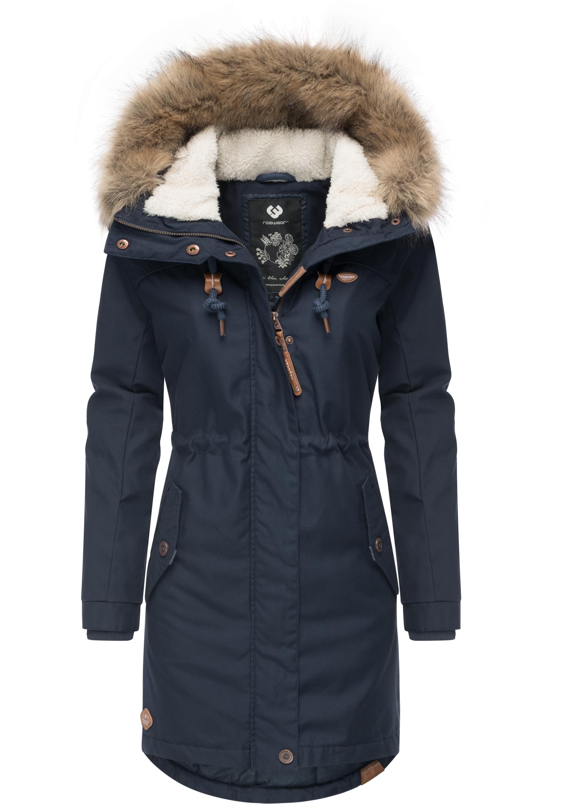 Winterjacke RAGWEAR "Tawny", Damen, Gr. M (38), blau (hellmarine), Außenmaterial: 65% Polyester, 35% Baumwolle; Innenfutter: 100% Polyester; Wattierung: 100% Polyester, tailliert ca. Mitte Oberschenkel, mit Knopf Rippstrickbündchen, Jacken...