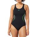 Speedo Women's Placement Muscleback Swimsuit, Black/Tile/Atomic Lime, 30