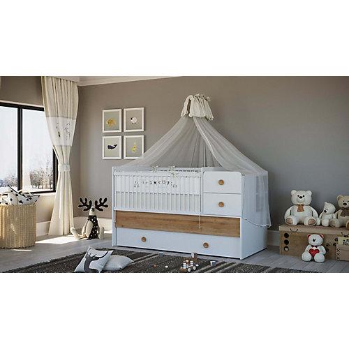 Baby Cute Babyzimmer in mitwachsendes Babybett mit Ausziehbett 5-teilig braun/weiß