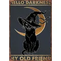 Plaque décorative vintage en métal 18 couleurs chat sorcière Halloween bonjour maison d'hôtes