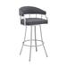 Mayla 26 Inch Swivel Counter Stool, Silver Flared Legs, Gray Faux Leather
