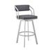 Lyla 26 Inch Counter Height Stool, Swivel, Vegan Faux Leather, Gray, Silver