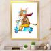 Zoomie Kids Cartoon Tiger On A Scooter - Children"s Art Canvas Wall Art Canvas in White/Yellow | 20 H x 12 W x 1 D in | Wayfair