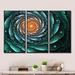 Winston Porter Fractal Flower Turquoise Digital Art - Floral Framed Canvas Wall Art Set Of 3 Canvas, Wood in White | 20 H x 36 W x 1 D in | Wayfair