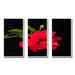 Ebern Designs Bright Red Hibiscus On Black - Floral Framed Canvas Wall Art Set Of 3 Canvas, Wood in Black/Green/Red | 32 H x 48 W x 1 D in | Wayfair