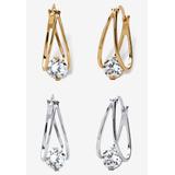 Women's 8 Tcw Cubic Zirconia Hoop 2-Pair Earrings Set In Silvertone And Gold-Plated by PalmBeach Jewelry in Cubic Zirconia