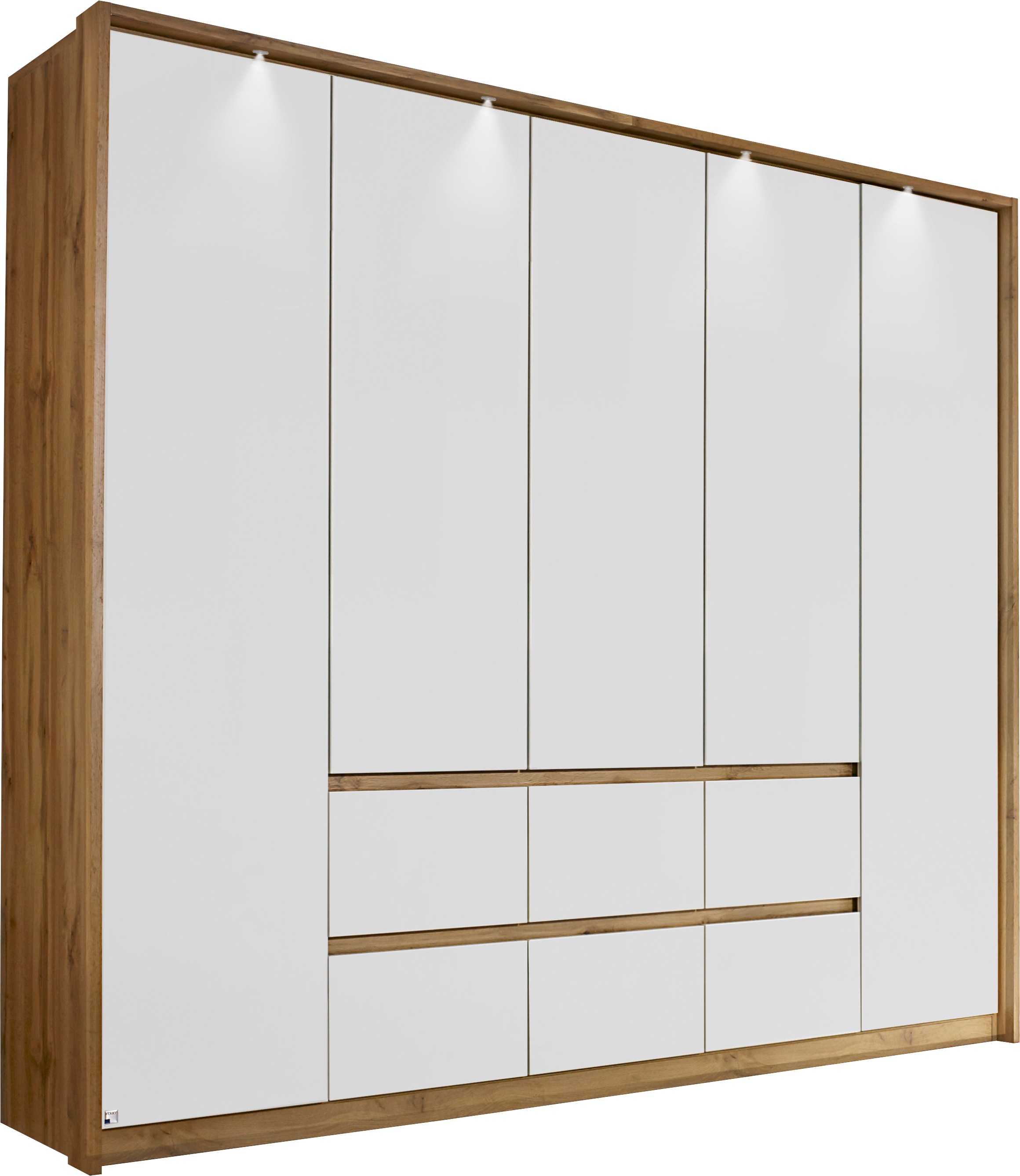 Drehtürenschrank RAUCH "Mainz mit Passepartout", weiß (eiche artisan, alpinweiß), B:230cm H:212cm T:58cm, Holzwerkstoff, Schränke, Drehtürenschrank, optional mit Beleuchtung, Außentüren mit Push-to-Open Funktion