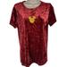 Disney Tops | Disney Red Burgundy Velour Short Sleeve Top With Gold Mickey Mouse Women's Md | Color: Gold/Red | Size: M