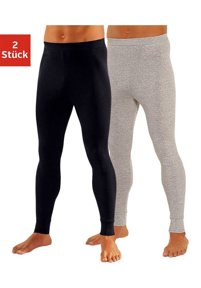 Lange Unterhose CLIPPER, Herren, Gr. 5, schwarz (schwarz, beige, meliert), Feinripp, Obermaterial: 100% Baumwolle, meliert, unifarben, eng, Unterhosen, aus weichem Single Jersey Image