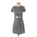 Audrey 3+1 Casual Dress - A-Line Crew Neck Short sleeves: Gray Solid Dresses - Women's Size Small