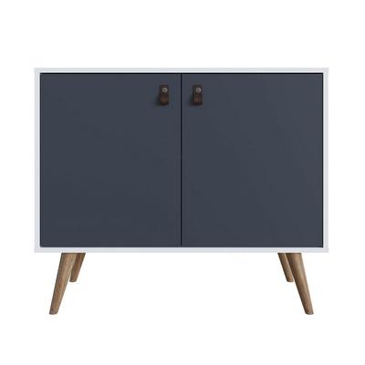 Amber Accent Cabinet with Faux Leather Handles in White and Blue - Manhattan Comfort 307GFX3