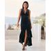 Boston Proper - Black - Velvet V Neck Ruffle Hem Gown - 4