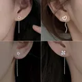 Boucles d'oreilles pendantes en forme de cœur pour femmes longues couleur or et argent style