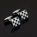 Boutons de manchette de chemise pour hommes bijoux de marque noir et blanc Plaid lien de