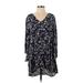 Lush Casual Dress - Shift V Neck 3/4 sleeves: Blue Floral Dresses - Women's Size Small