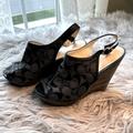 Coach Shoes | Coach "Janet" Black Signature Jacquard Slingback Wedge Sandals | Color: Black | Size: 6.5