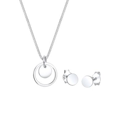 Elli - Rund Plättchen Kette Ohrstecker 925 Silber Schmuck-Set 1 ct Damen