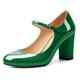 AUMOTED Women Mary Jane Pumps Green 8.5 CM Block Mid Heel Close Round Toe Ankle Strap Dress Shoes Wedding Bridal Event Evening Patent UK 9