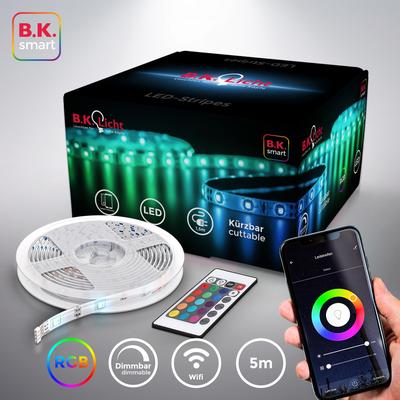 B.K.LICHT LED-Streifen, weiß, Gesamtlänge 5m, Lichterketten, 5m Smart Home LED Band dimmbar mit WiFi App-Steuerung Image