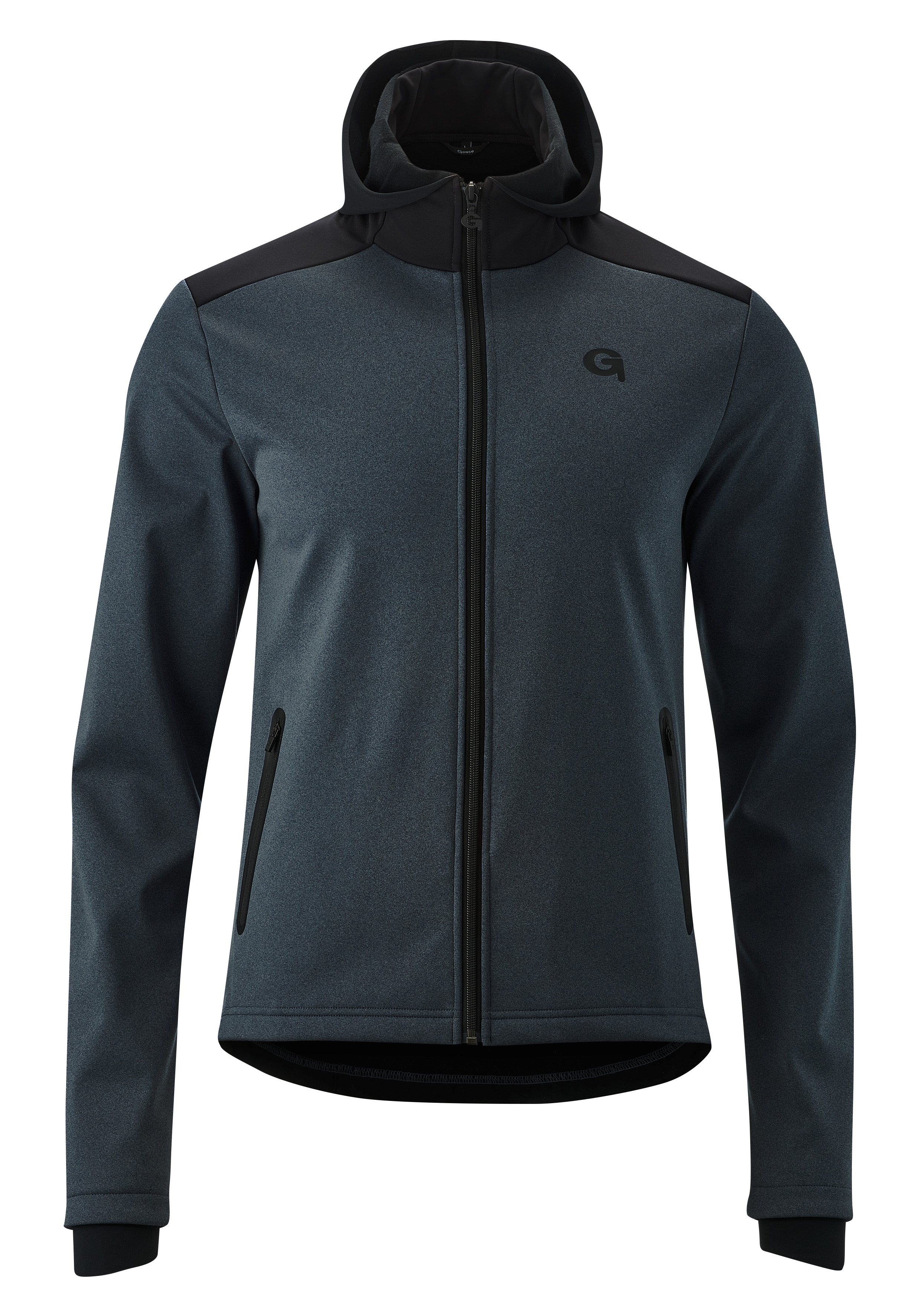 Radtrikot GONSO "Travo", Herren, Gr. M, grau (anthrazit), 100% Polyester, hoch geschlossener Ausschnitt, Trikots, Herren Softshell-Hoodie, Windjacke winddicht und atmungsaktiv Image