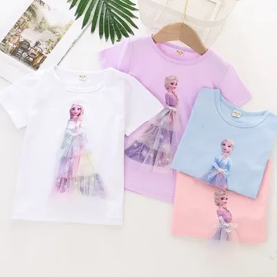 T-shirt Disney La Reine des Neiges pour filles haut court dessin animé princesse Elsa mode