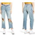 Free People Jeans | Free People Maggie Mid Rise Straight Distressed Denim Jeans | Color: Blue | Size: 26