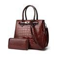 NICOLE & DORIS Womens Handbag Patent Leather Top Handle Bags Shoulder Bags Crocodile Print Handbag with Purse Clutch Shopping Bag Crossbody Bag Ladies Work Bag 2 Pcs Set Brown
