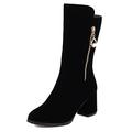 Lizoleor Womens Elegant Mid Calf Pointed Toe Boots Block Heel Evening Warm Dress Winter Fashion Riding Boots Black Size 2 UK/35