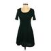 Forever 21 Casual Dress - A-Line Scoop Neck Short sleeves: Green Solid Dresses - Women's Size X-Small