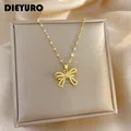 DIEYURO SION L-Collier en acier inoxydable pour femme pendentif nœud papillon acier inoxydable