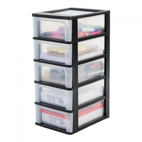Schubladenschrank, Schubladencontainer, 5 Schubladen mit 7 l, Format A4, durchsichtige Schubladen,