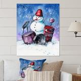 The Holiday Aisle® Christmas Snowman Playing Drumset - Traditional Canvas Wall Decor Canvas in Blue/Red | 12 H x 8 W x 1 D in | Wayfair