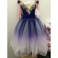 Robe de ballerine bleue royale pour filles jupe de ballet longue robe de danse pour enfants
