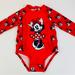 Disney One Pieces | Disney Baby Minnie Mouse Red Long Sleeve Bodysuit Glitter Bow Ruffled Sz 9-12 M | Color: Red | Size: 9-12mb