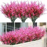 Morttic 8 Bundles Outdoor Artificial Lavender Fake Flowers UV Resistant Shrubs Faux Plastic Greenery for Indoor Outside Hanging Plants Garden Porch Window Box Home Wedding Farmhouse Decor (Rosered)