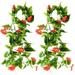 OUNONA 2pcs Artificial Vines Morning Glory Hanging Green Plants Silk Garland Wall Fence Stairway Outdoor Wedding Hanging Baskets Decor (Red)